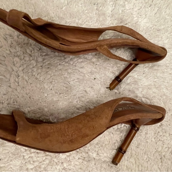 Lily Holt camel suede pumps size 8 bamboo heel - Picture 2 of 14